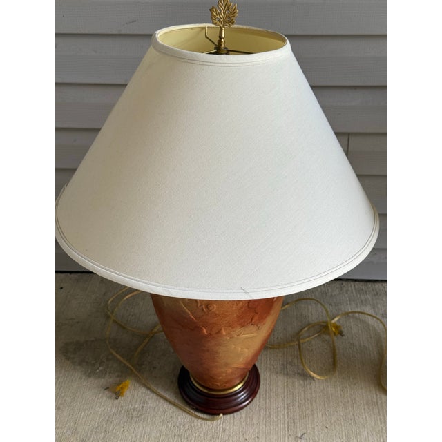 Late 20th Century Late 20th Century Pair of Wildwood Mid-Century Modern Brass Wood Table Lamps With Original Shades For Sale - Image 5 of 12