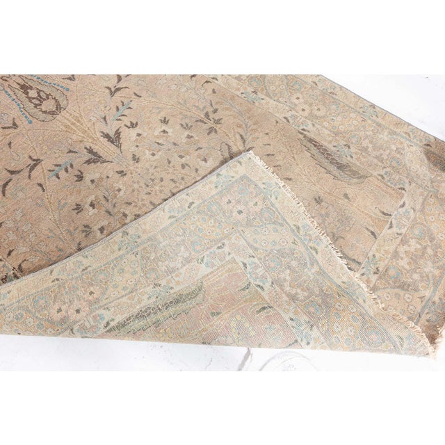 20th Century Persian Tabriz Gold Beige and Azure Handmade Wool Rug For Sale - Image 4 of 8