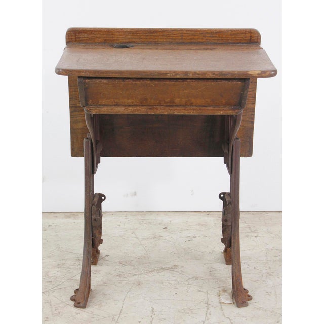 Traditional Antique Folding School Row Desk With Cast Iron Legs For Sale - Image 3 of 8