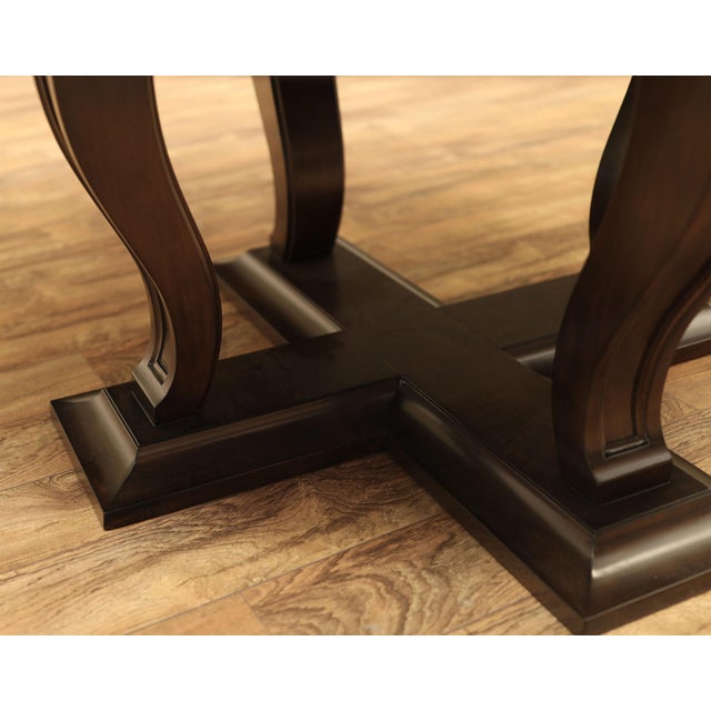 64 to 84 Round Transitional Ebonized Oak Jupe Table With Self-Storing Leaves Seats 6-10 People For Sale - Image 10 of 11