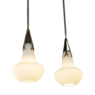 Opal Glass and Brass Pendants from Stilnovo, 1960s, Set of 2 For Sale