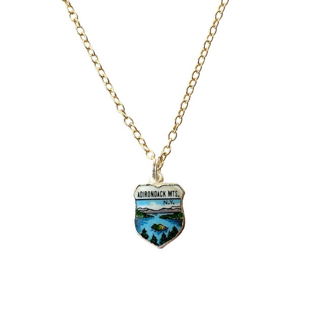Mid-Century Modern New York Adirondack MTS Fritz Reu Sterling Silver Enamel Vintage Charm on New 18 Inch Gold Filled Necklace For Sale - Image 3 of 4