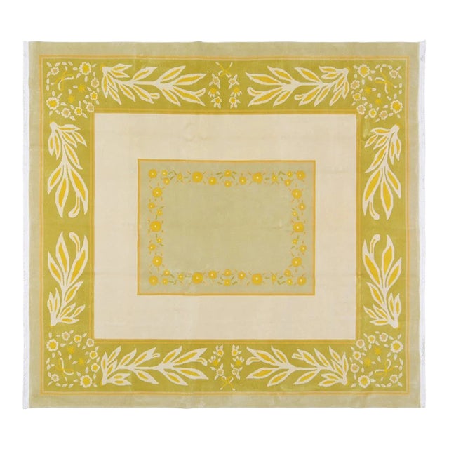 Vintage Chinese Art Deco Hand Knotted Wool Rug, 8'10'' X 9'4'' For Sale