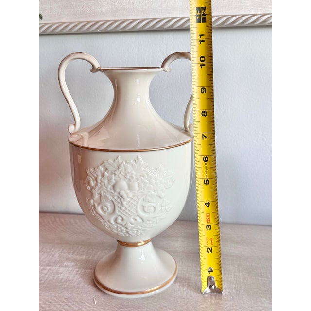 Ivory Lenox the Autumn Collection Large Embossed Double Handled Ivory Urn With 24 Karat Gold Accents For Sale - Image 8 of 8
