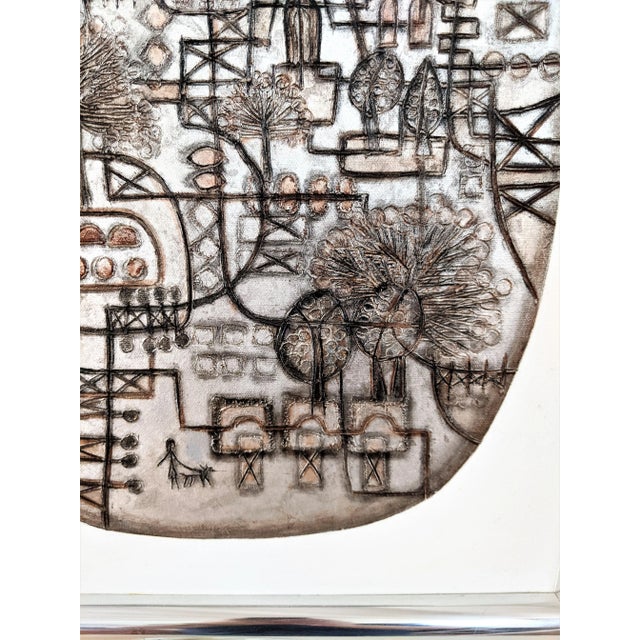 Metal Vintage Abstract Heshi Yu Cityscape Modernist Artwork Canvas Signed For Sale - Image 7 of 11