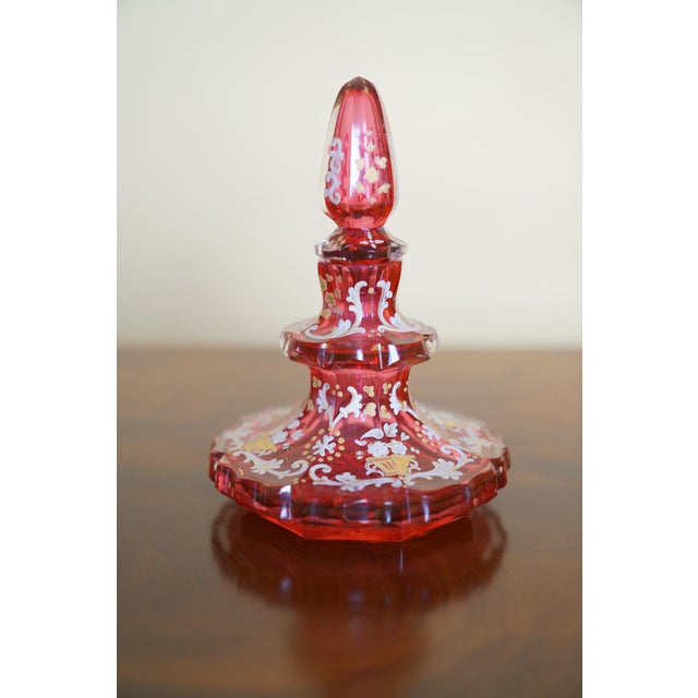 Antique Bohemian Cranberry Glass Enameled Perfume Bottle, 19th. Century For Sale - Image 4 of 10