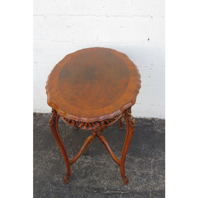 French French Early 1900s Hand Carved Walnut Inlay Side End Center Table For Sale - Image 3 of 13