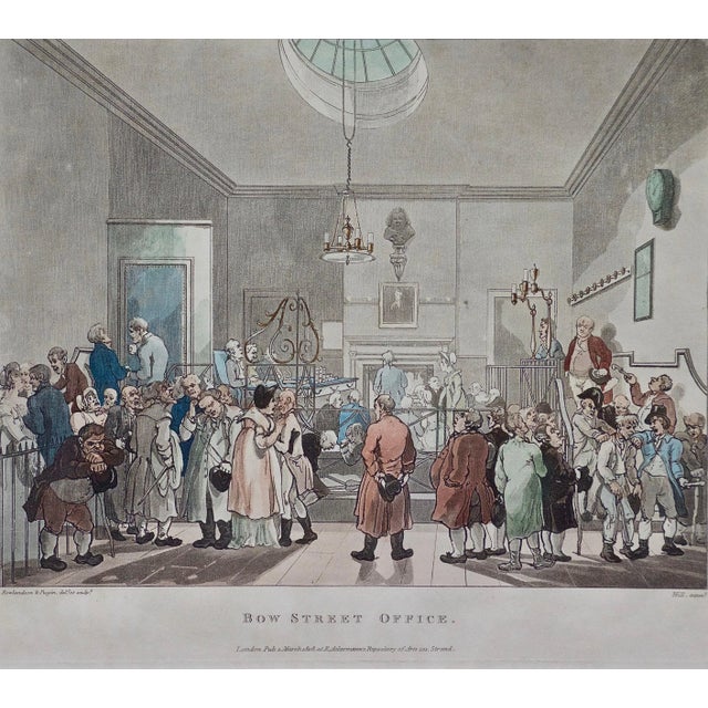 Figurative Bow Street Office: An Original 19th C. Hand-Colored Engraving by Thomas Rowlandson From Microcosm of London, 1808 For Sale - Image 3 of 6