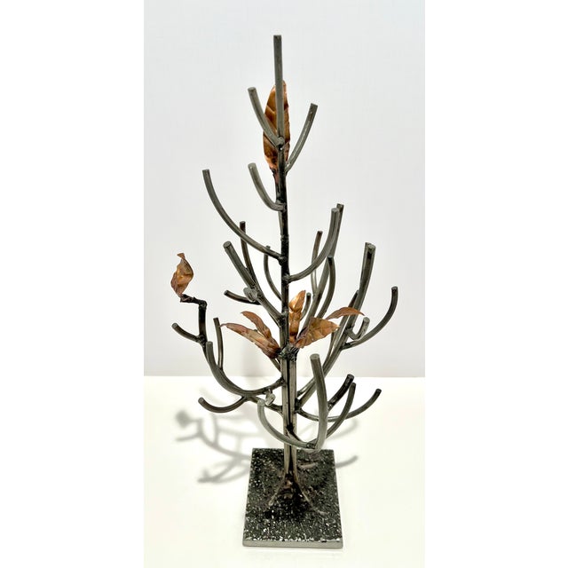 Signed Pete Marfei 2001 Lunar Art Collection Metal Jewelry Tree Stand 23” Copper Leaf Signed and dated metal jewelry tree...
