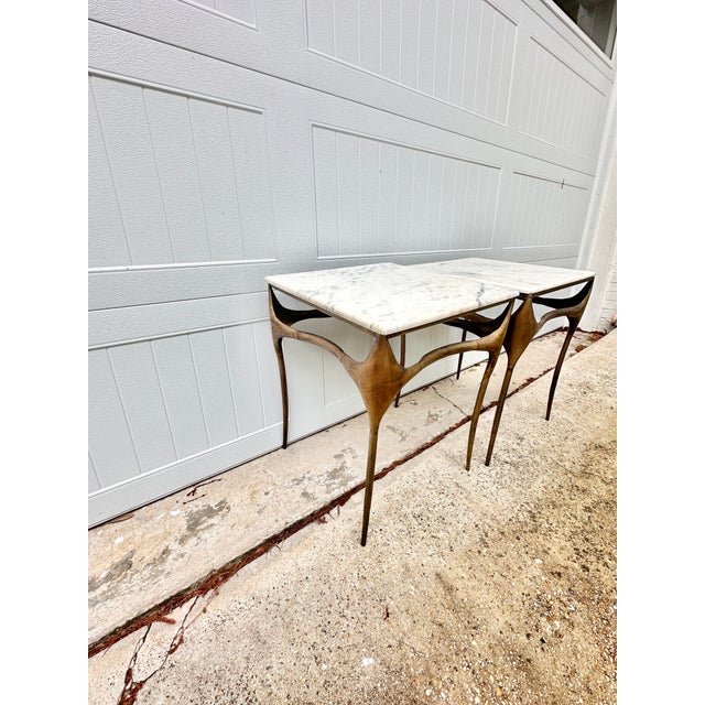 Paul Evans Vintage Paul Evans Style Brutalist Stone and Metal Side Tables- A Pair For Sale - Image 4 of 11