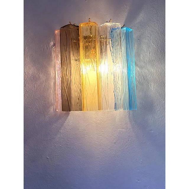 Vintage Multicolored Squares Bark Murano Glass Wall Sconces in Barovier Style by Simoeng, Set of 2 For Sale - Image 4 of 9