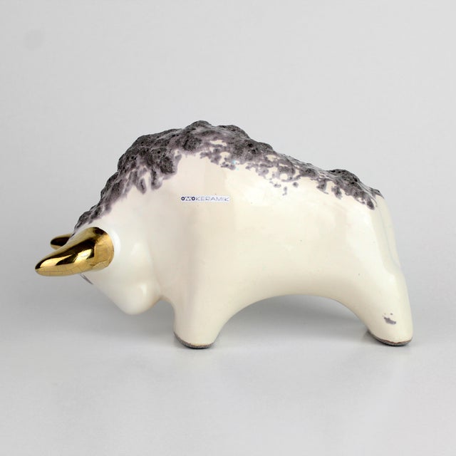 Off-white Mid-Century Modern Vintage Otto Keramik Ceramic Bull Buffalo Figurine Off White Black Glaze Germany For Sale - Image 8 of 10