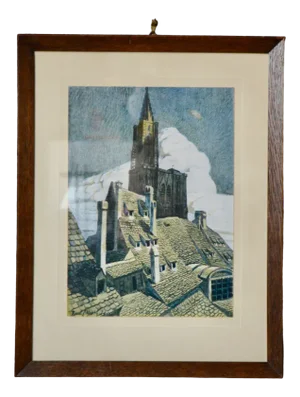 René Allenbach, Strasbourg Cathedral, Engraving, 1920s, Framed