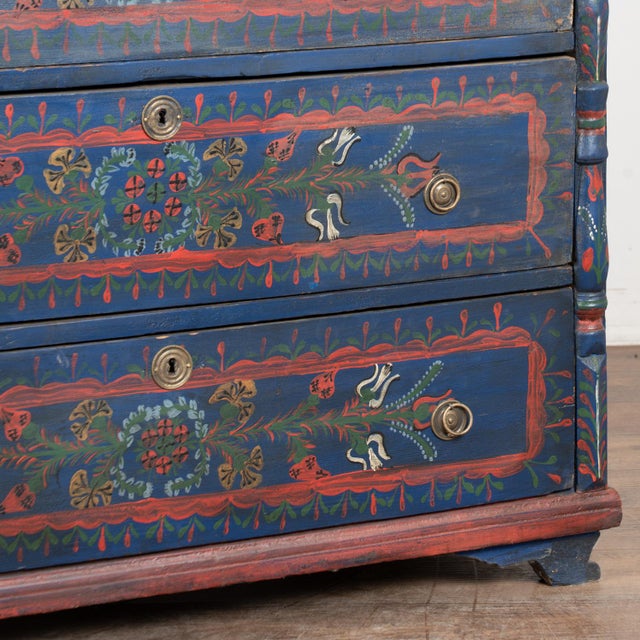 Late 19th Century Original Hand Painted Blue Blanket Chest of Three Drawers From Hungary For Sale - Image 15 of 18