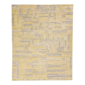 Yellow Contemporary Abstract Motif Handmade Wool Rug