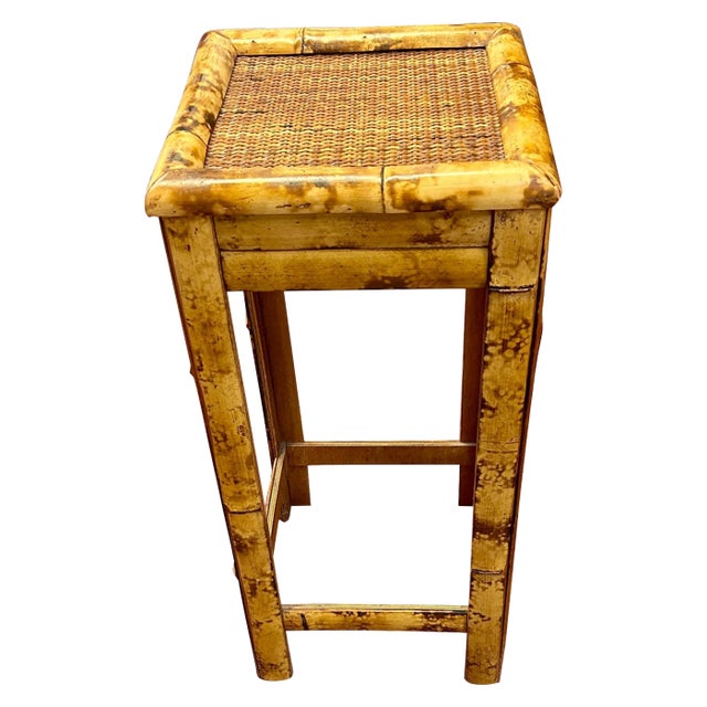 Vintage Burnt Bamboo Side Table/Plant Stand For Sale
