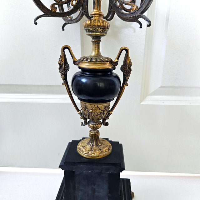 Metal Antique Italian Neoclassical Gilt Bronze & Solid Black Marble Candelabra – Brevettato For Sale - Image 7 of 10