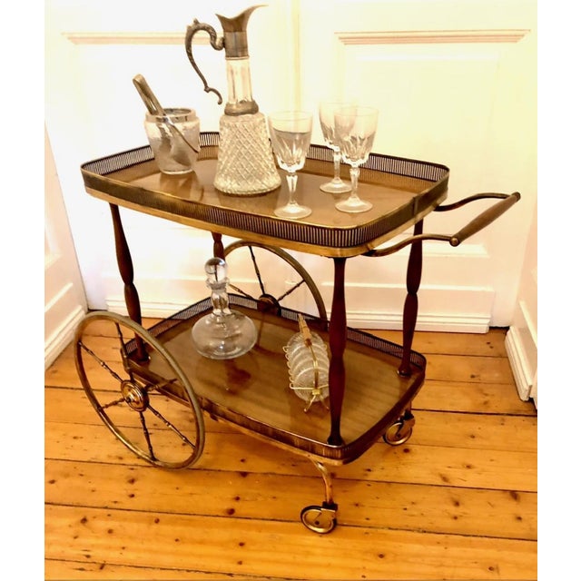 Wood Mid-Century Brass and Wood Serving Cart by Josef Frank for Svenskt Tenn, 1950s For Sale - Image 7 of 15