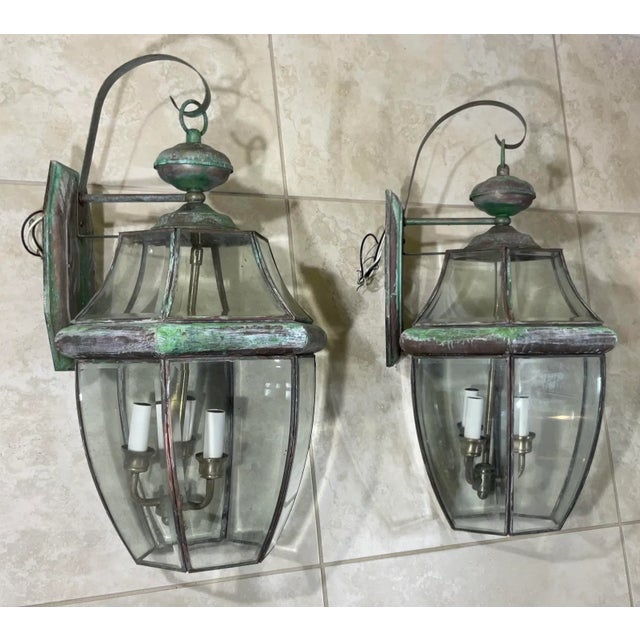 Pair of Vintage Solid Brass Wall Lantern For Sale - Image 9 of 11
