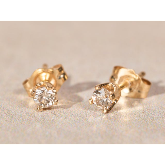 Contemporary The Sherkstons: Ladies 14K Yellow Gold 0.16CTW Diamond Stud Earrings, 2 Pieces For Sale - Image 3 of 6