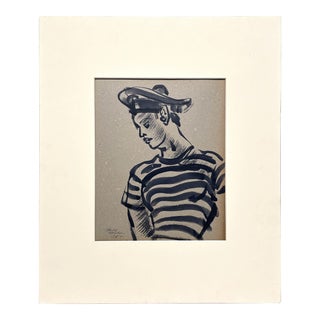 Mid 20th Century Male Figure Study Drawing of a Sailor For Sale