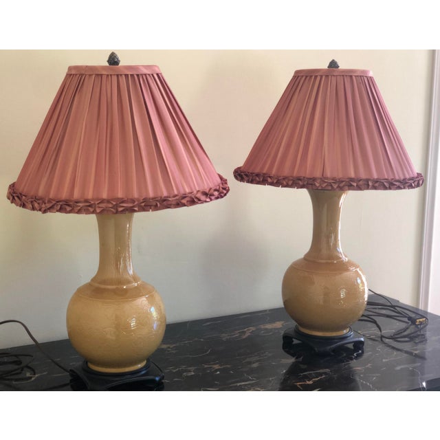 Asian Table Lamps With Silk Custom Shades A Pair Chairish