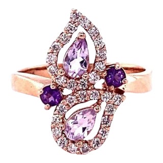 0.87 Carat Amethyst Diamond Rose Gold Cocktail Ring Size 7 For Sale