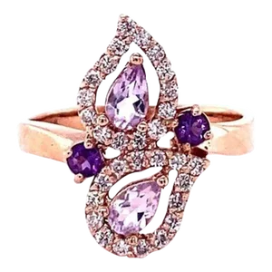 0.87 Carat Amethyst Diamond Rose Gold Cocktail Ring Size 7