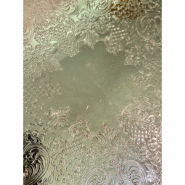 1960’s “Spring Flowers” Wm. Rogers & Son Silver Plate Gallery Tray Lazy Susan For Sale - Image 9 of 12