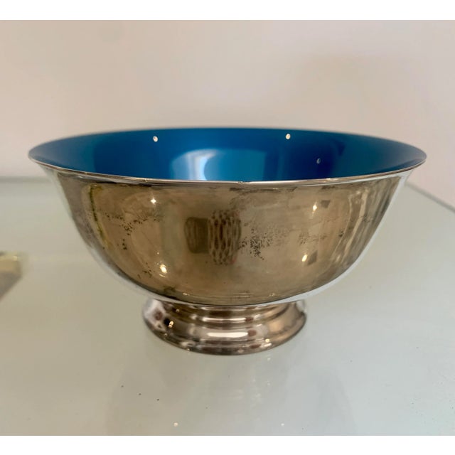 Mid-Century Modern Vintage Paul Revere Silver Plate Turquoise Bowl For Sale - Image 3 of 8