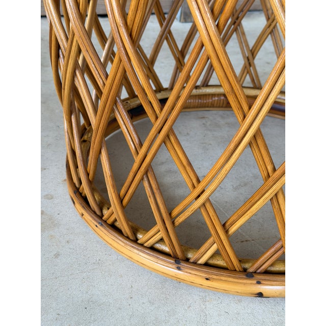 McGuire Vintage Boho Organic Modern Drum Form Rattan Side Table With Woven Top For Sale - Image 4 of 11