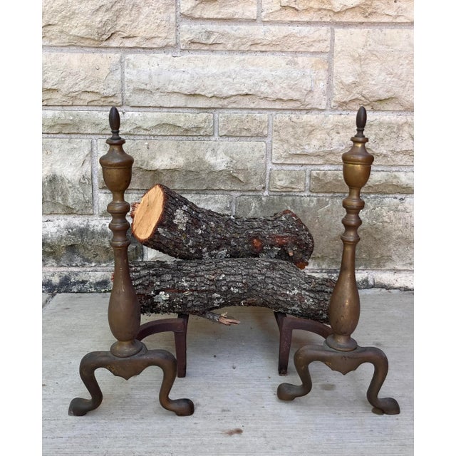 Pair of Antique Brass Andirons For Sale - Image 4 of 9