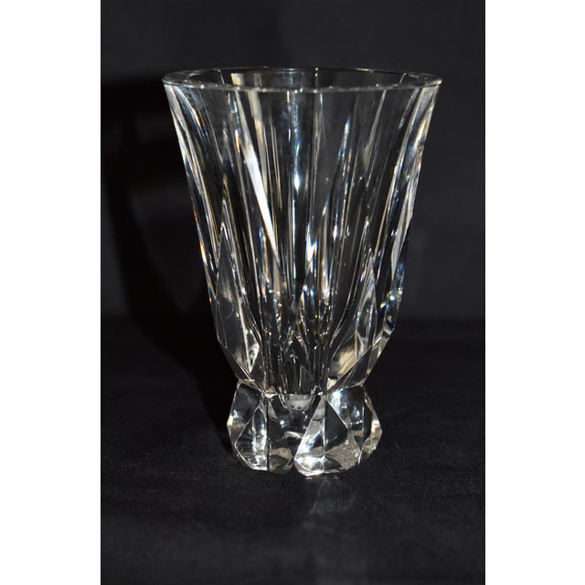 Vtg. Art Deco Style Tapered Thick Cut Crystal Vase - Saint-Louis For Sale - Image 4 of 13