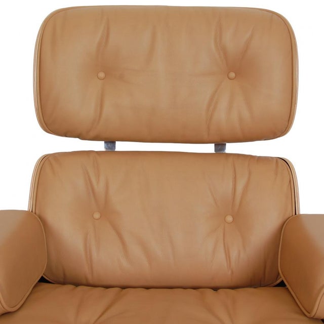 Wood Lounge Chair with Ottoman in Caramel Coloured Leather by Charles Eames for Vitra, Set of 2 For Sale - Image 7 of 18