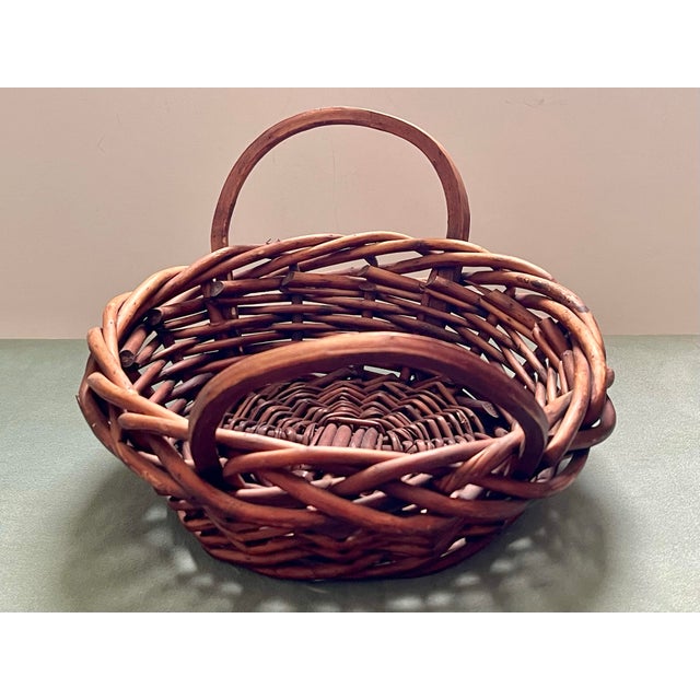 Wood Vintage Natural Wicker Handled Basket For Sale - Image 7 of 8