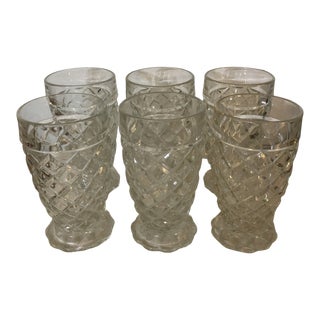 1940s Anchor Hocking Waterford Clear Footed Tumblers - Set of 6 For Sale