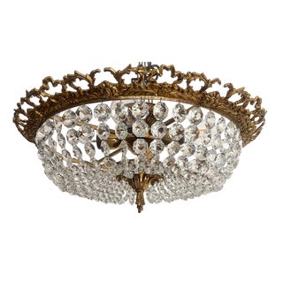 Vintage Spanish Brass and Crystal Ceiling Lamp, 1950s For Sale