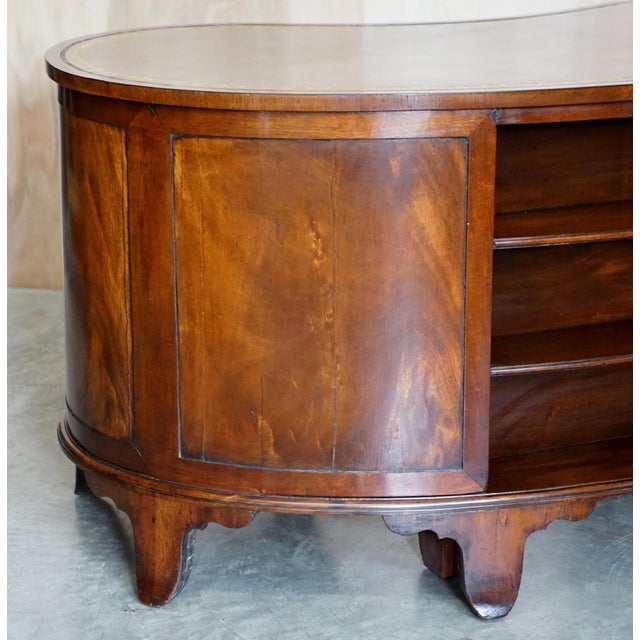 Antique Victorian Back Leather Top Kidney Desk Bookcase For Sale - Image 14 of 18