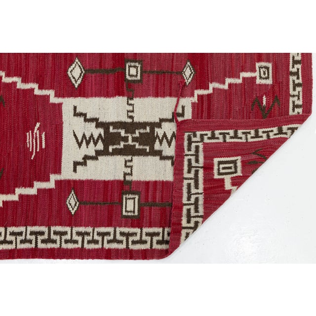 Native American Modern Navajo Style Wool Area Rug – Red, Cream, and Espresso Geometric For Sale - Image 3 of 9