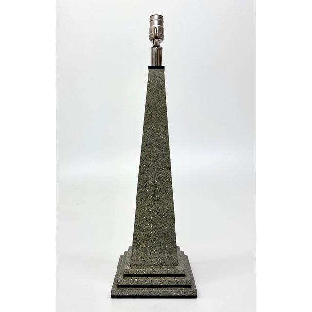RELOCATION SUPER SALE! HUGE MARK DOWNS This elegantly proportioned obelisk-shaped table lamp is 1980s chic, featuring a...