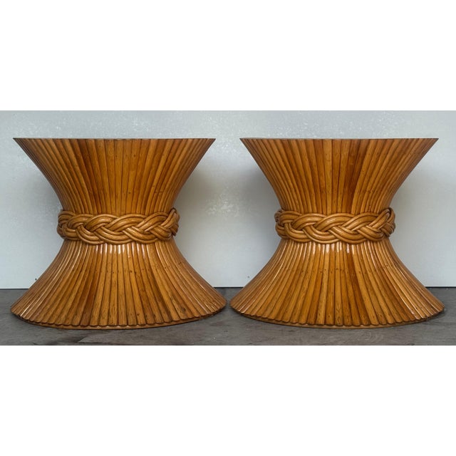 Pair of Authentic McGuire Rattan Wheat Sheaf Tables – Medallion Marked For Sale - Image 6 of 10