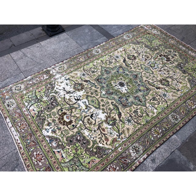 Green Vintage Oushak Distressed Rug- 3′3″ × 6′11″ For Sale - Image 8 of 11