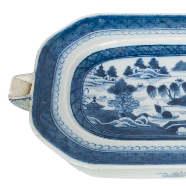Antique Chinese Qing Canton Blue & White Export Porcelain Warming Dish 1800 For Sale - Image 13 of 15