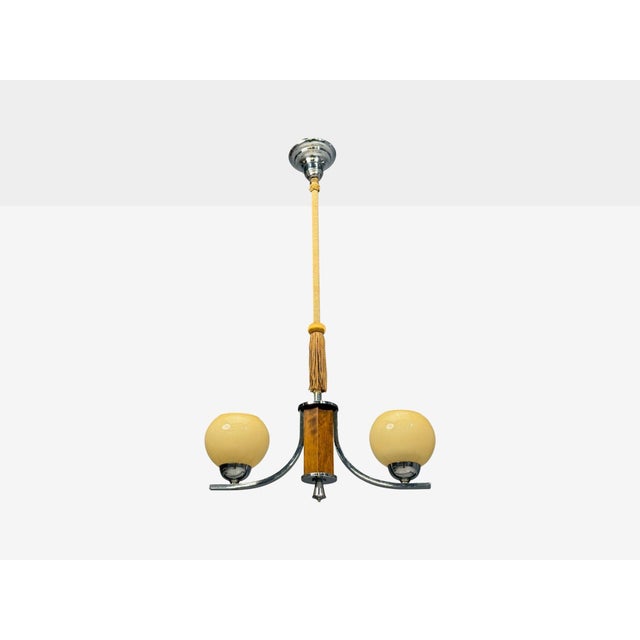 Swedish Art Deco, Pendant Light or Chandelier, Cord, Glass, Chrome, Sweden, 1930s An interesting Art Deco style pendant...
