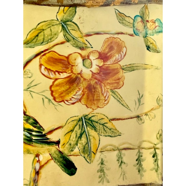 Cream Vintage Hand-Painted Bird & Floral Tole Cachepot For Sale - Image 8 of 14