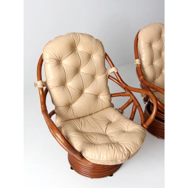 Mid 20th Century Mid-Century Rattan Swivel Chairs With Ottomans - 4 Pieces For Sale - Image 5 of 16