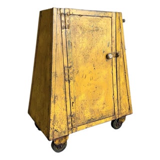 Vintage Industrial Yellow Metal Rolling Cabinet Cart For Sale