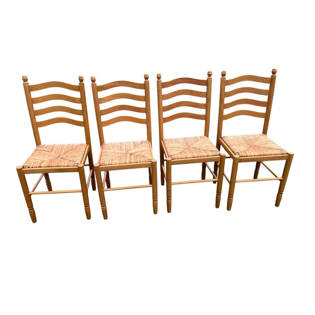 Vintage Italian Country Ladder Back Dining Chairs With Woven Rush Seats – Set of 4 Charming set of four vintage Italian...