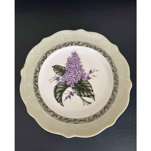 Early 21st Century Sage Green With Flowers “Vintage Garden” Plates- Set of 4 For Sale - Image 10 of 12