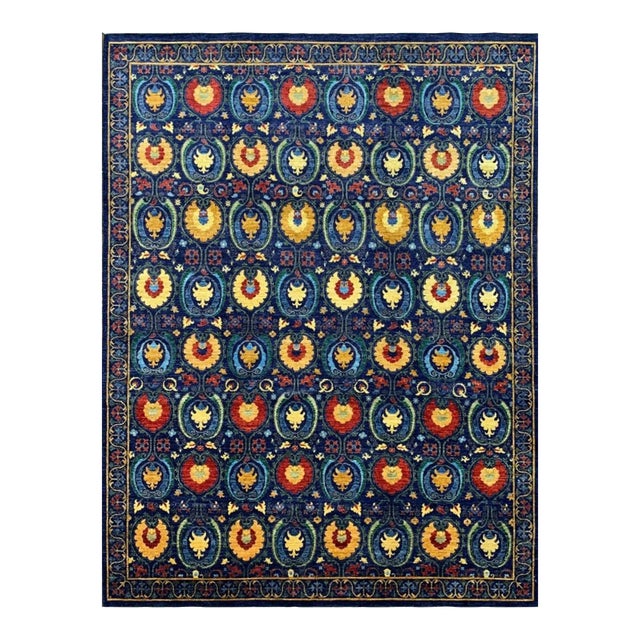 1990s Handwoven Transitional Suzani Area Rug 10x13 For Sale